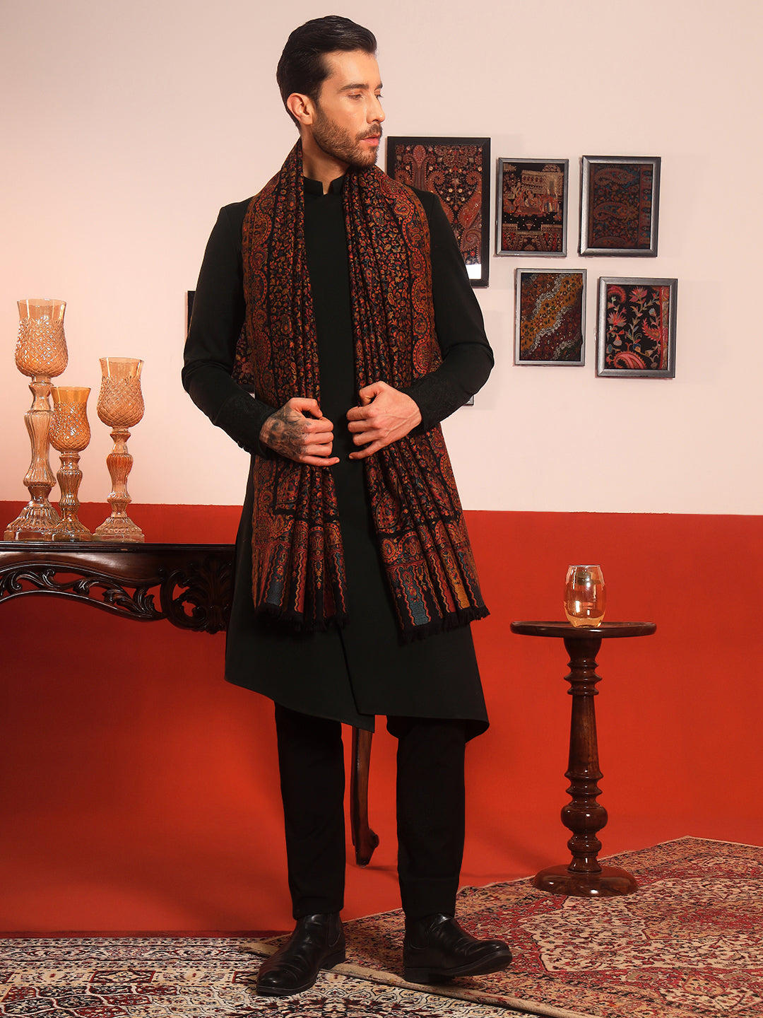 Pashmoda Men Mehak Kaani Wool Blend Kashmiri Shawl (Size: 101X203 CM)
