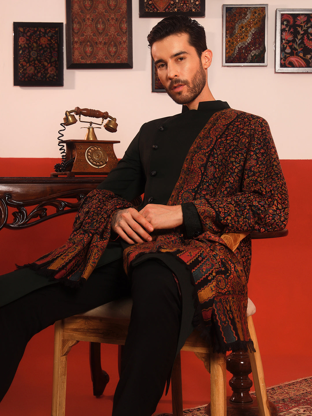 Pashmoda Men Mehak Kaani Wool Blend Kashmiri Shawl (Size: 101X203 CM)