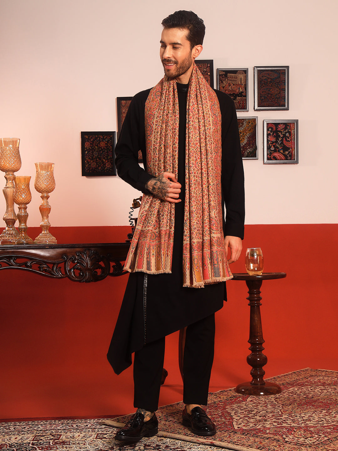 Pashmoda Men Mehak Kaani Wool Blend Kashmiri Shawl (Size: 101X203 CM)