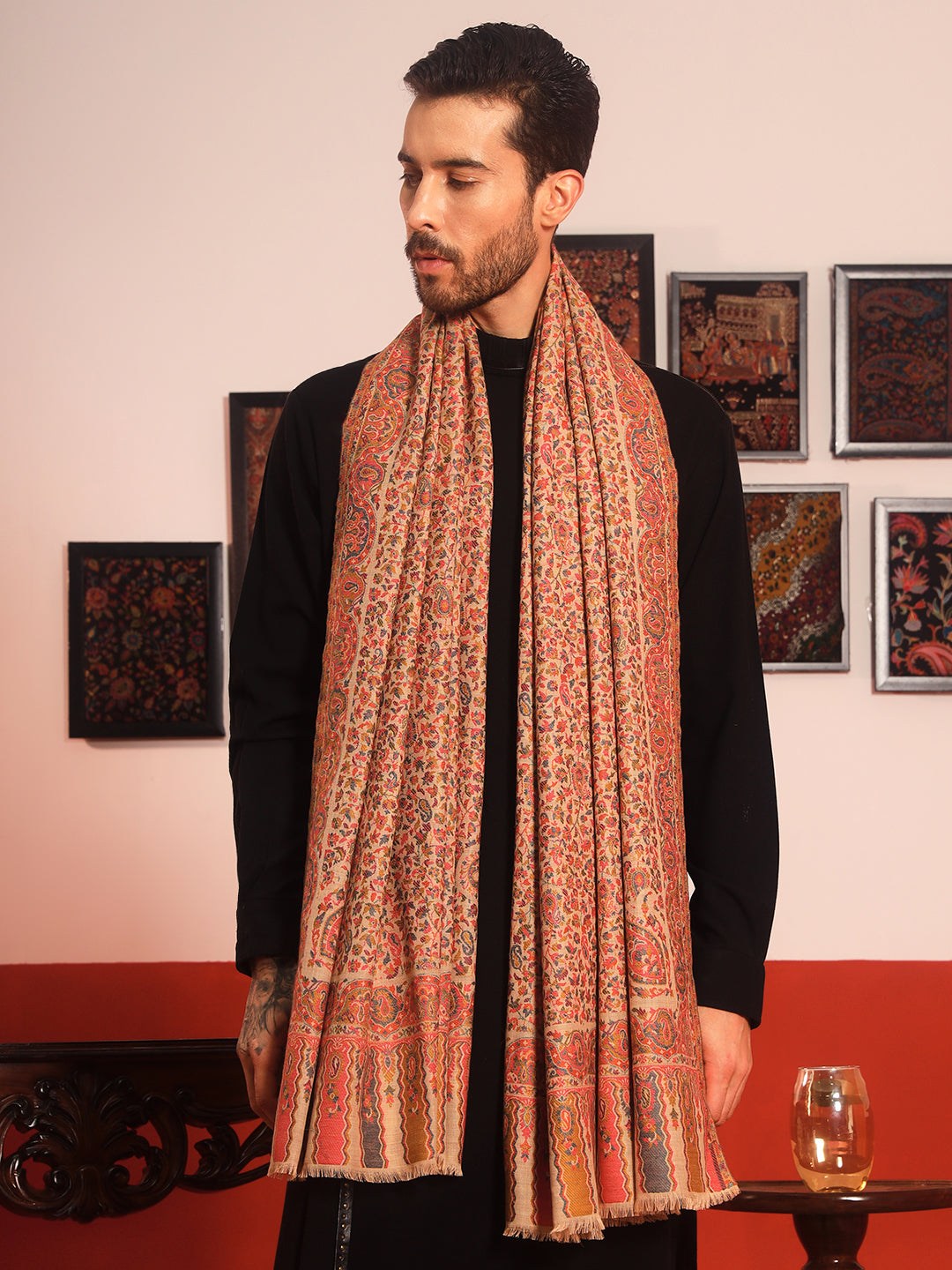 Pashmoda Men Mehak Kaani Wool Blend Kashmiri Shawl (Size: 101X203 CM)
