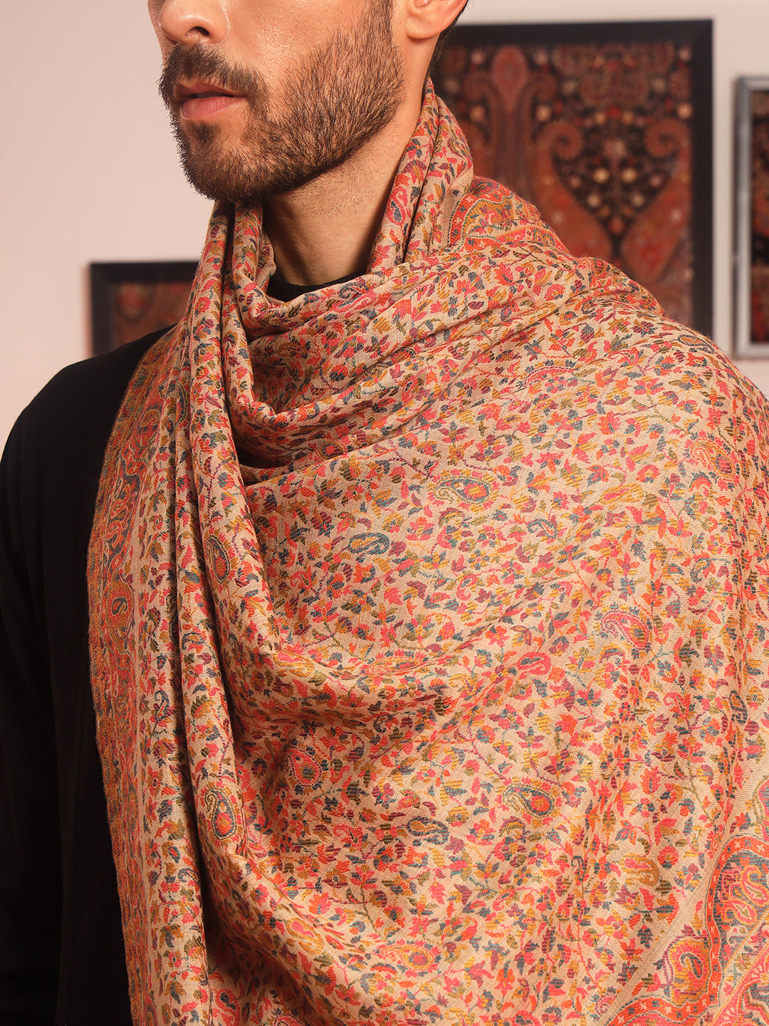 Pashmoda Men Mehak Kaani Wool Blend Kashmiri Shawl (Size: 101X203 CM)