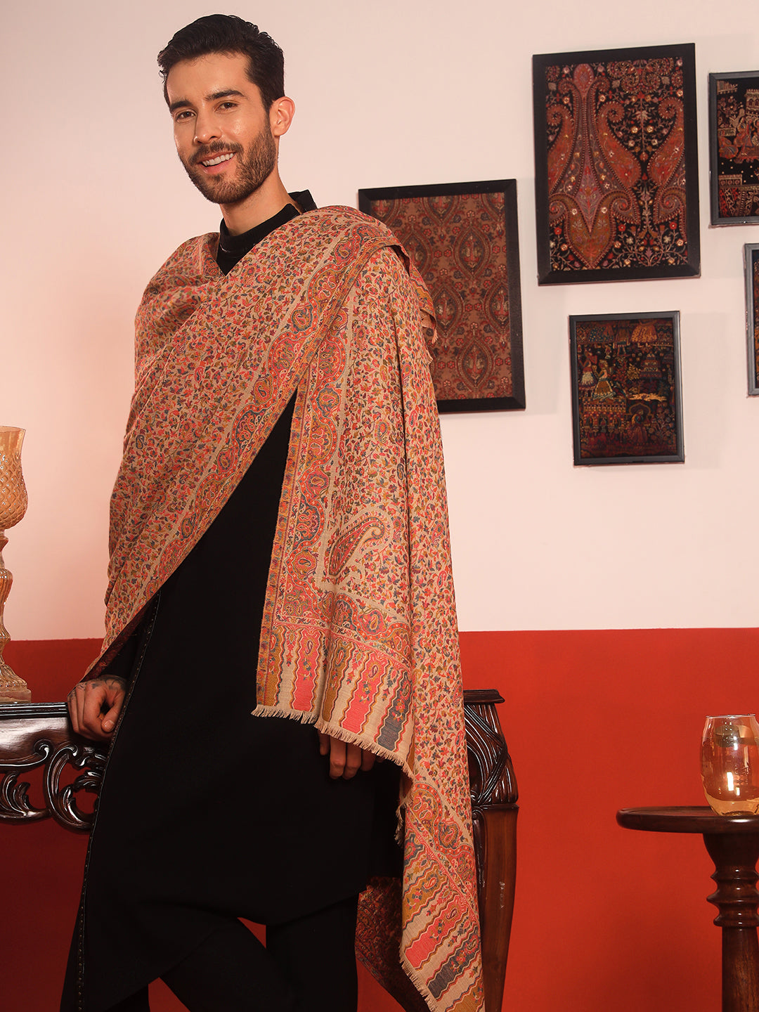 Pashmoda Men Mehak Kaani Wool Blend Kashmiri Shawl (Size: 101X203 CM)
