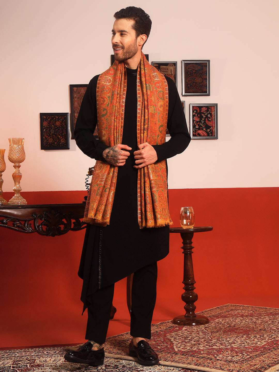 Pashmoda Men Zewar Zari Kaani Fine Wool Shawl (Size: 101X203 CM)