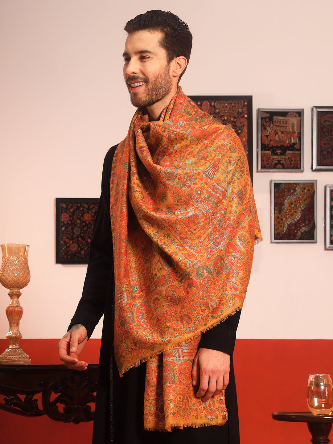 Pashmoda Men Zewar Zari Kaani Fine Wool Shawl (Size: 101X203 CM)