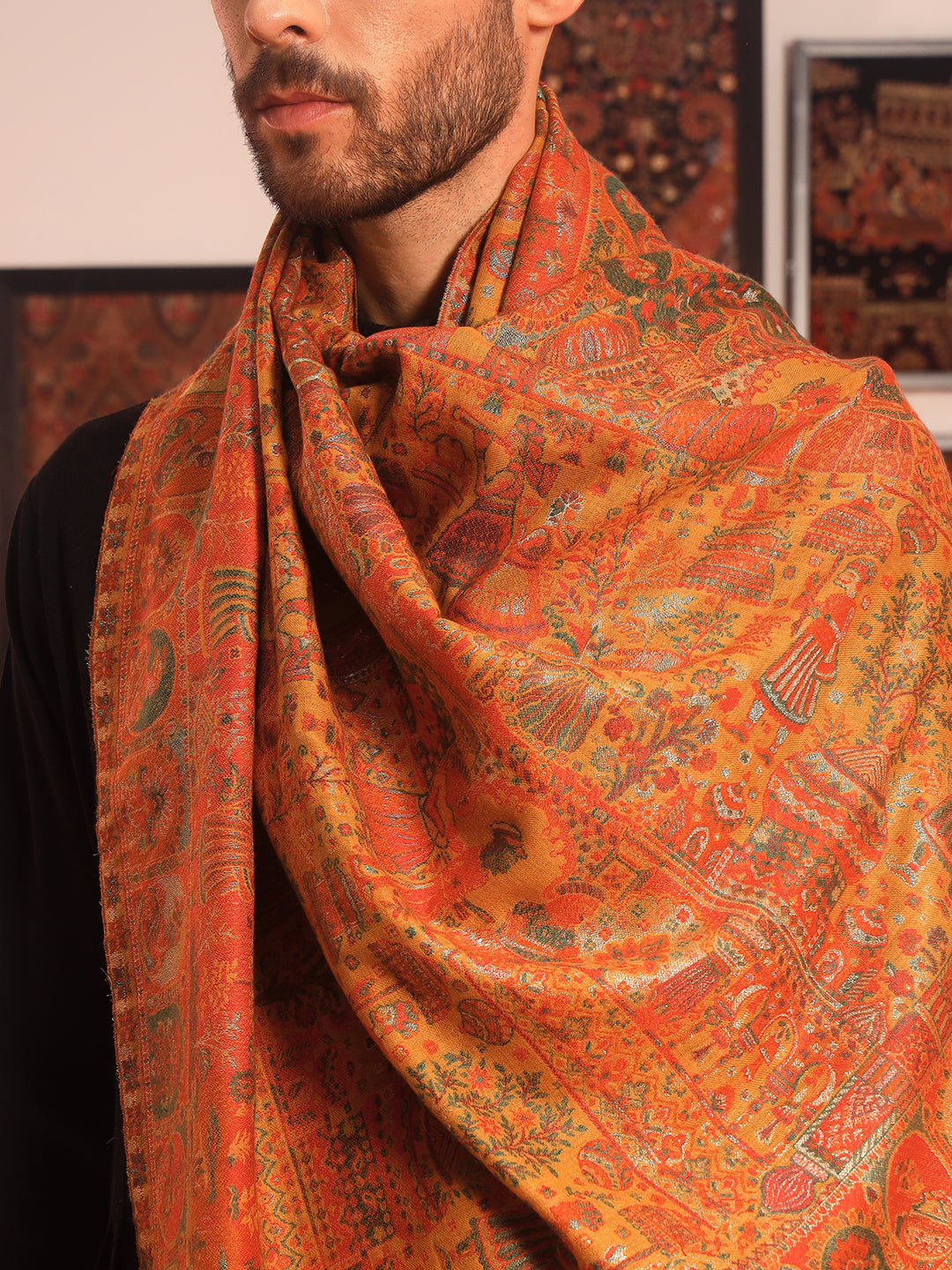 Pashmoda Men Zewar Zari Kaani Fine Wool Shawl (Size: 101X203 CM)