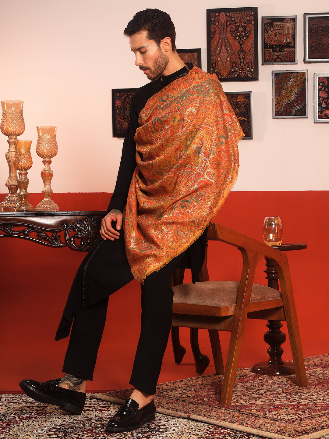 Pashmoda Men Zewar Zari Kaani Fine Wool Shawl (Size: 101X203 CM)