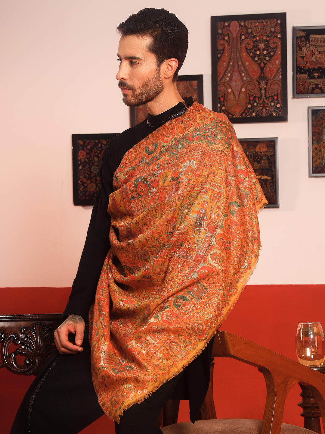 Pashmoda Men Zewar Zari Kaani Fine Wool Shawl (Size: 101X203 CM)