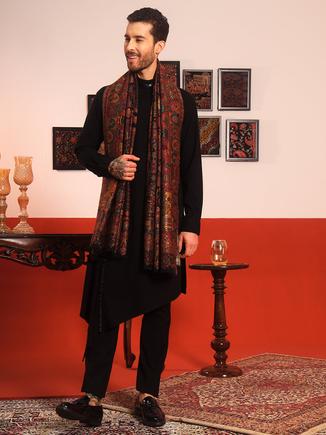 Pashmoda Men Zewar Zari Kaani Fine Wool Shawl (Size: 101X203 CM)