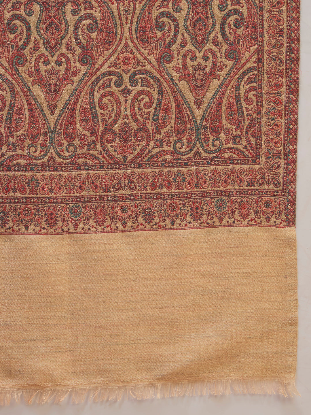 Pashmoda Men Regalis Reversible Kaani Zari Shawl, Rich All-Over Zari Woven Design, Authentic Kashmiri Pashmina Style Wrap, Medium Gents Lohi, Gift Box Packed, Beige Colour (40 x 80 Inches)