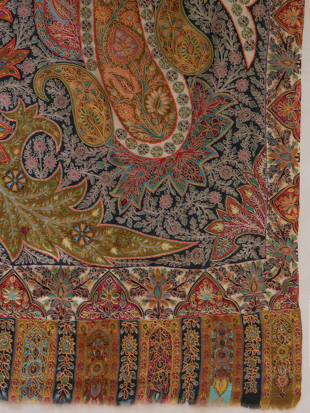Men Stained Glass Fine Wool Kalamkari Embroidered Shawl