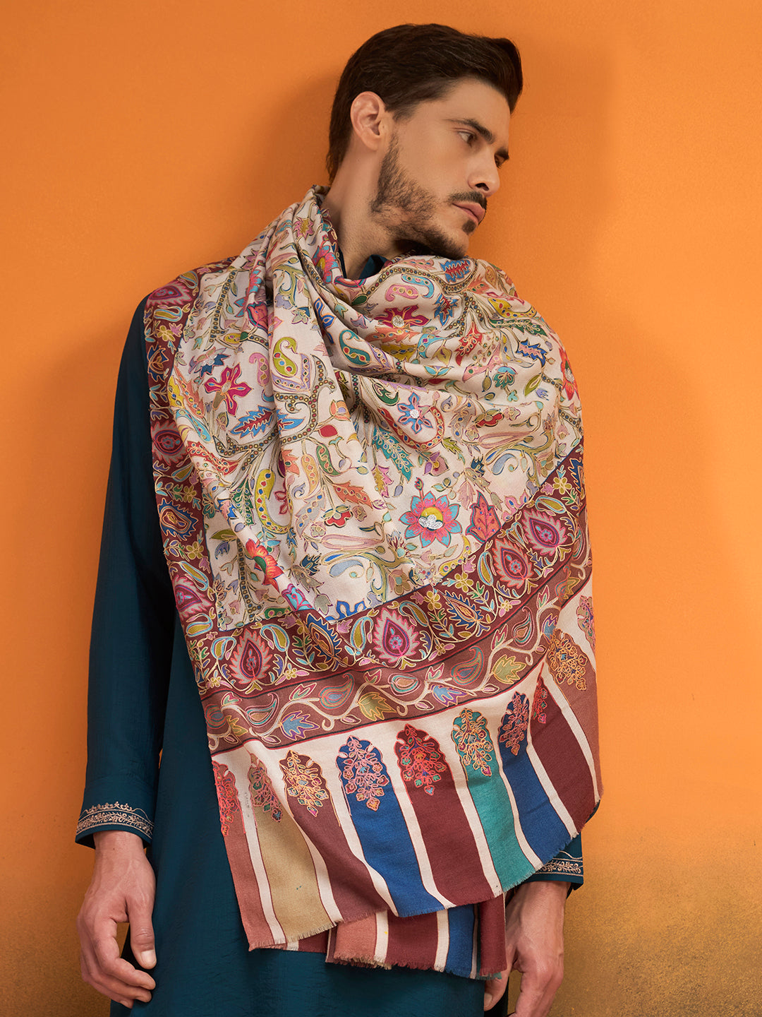 Men Nafees Naqsh Fine Wool Kalamkari Embroidered Shawl