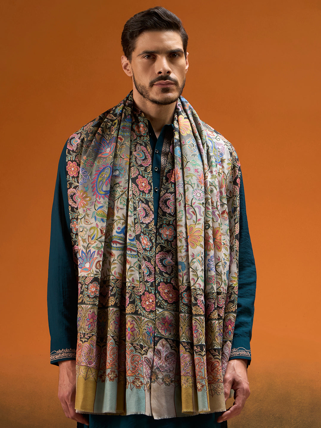 Men Twilight paisley Kalamkari Embroidered Shawl