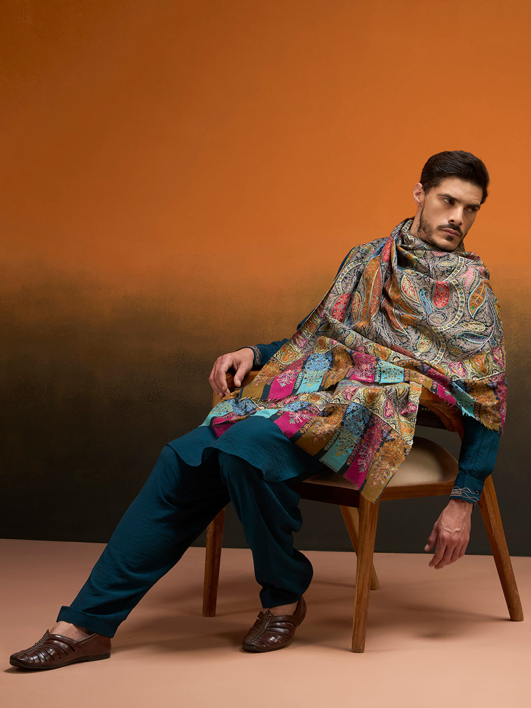 Men Chroma Royale Kalamkari Embroidered Shawl
