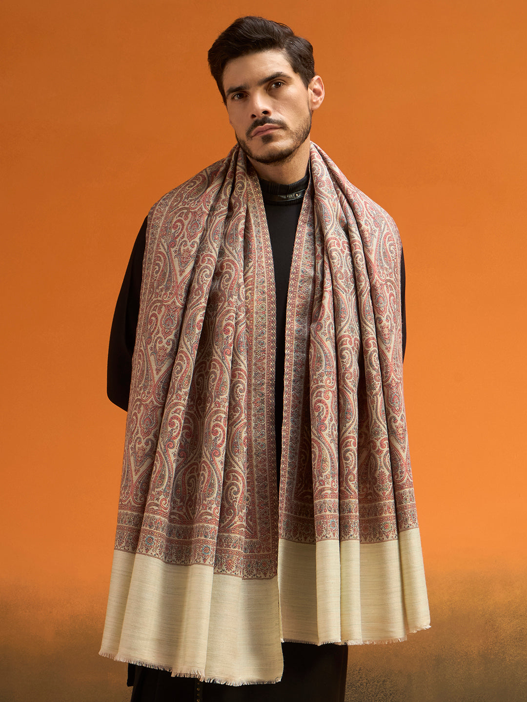 Pashmoda Men Regalis Reversible Kaani Zari Shawl, Rich All-Over Zari Woven Design, Authentic Kashmiri Pashmina Style Wrap, Medium Gents Lohi, Gift Box Packed, Mint Colour (40 x 80 Inches)