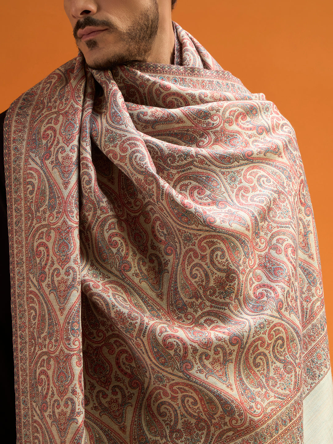 Pashmoda Men Regalis Reversible Kaani Zari Shawl, Rich All-Over Zari Woven Design, Authentic Kashmiri Pashmina Style Wrap, Medium Gents Lohi, Gift Box Packed, Mint Colour (40 x 80 Inches)