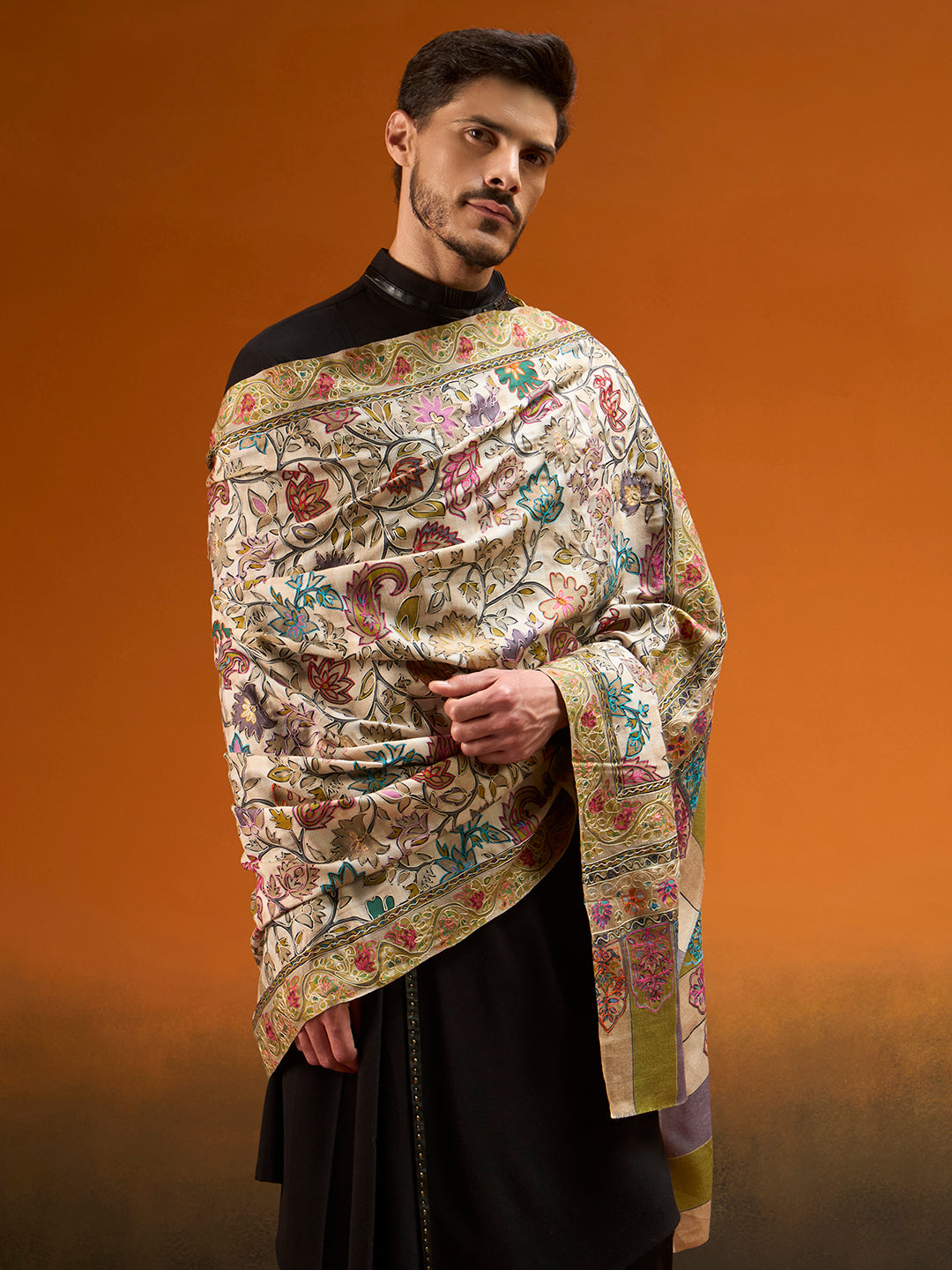 Men Nazakat Fine Wool Kalamkari Embroidered Shawl