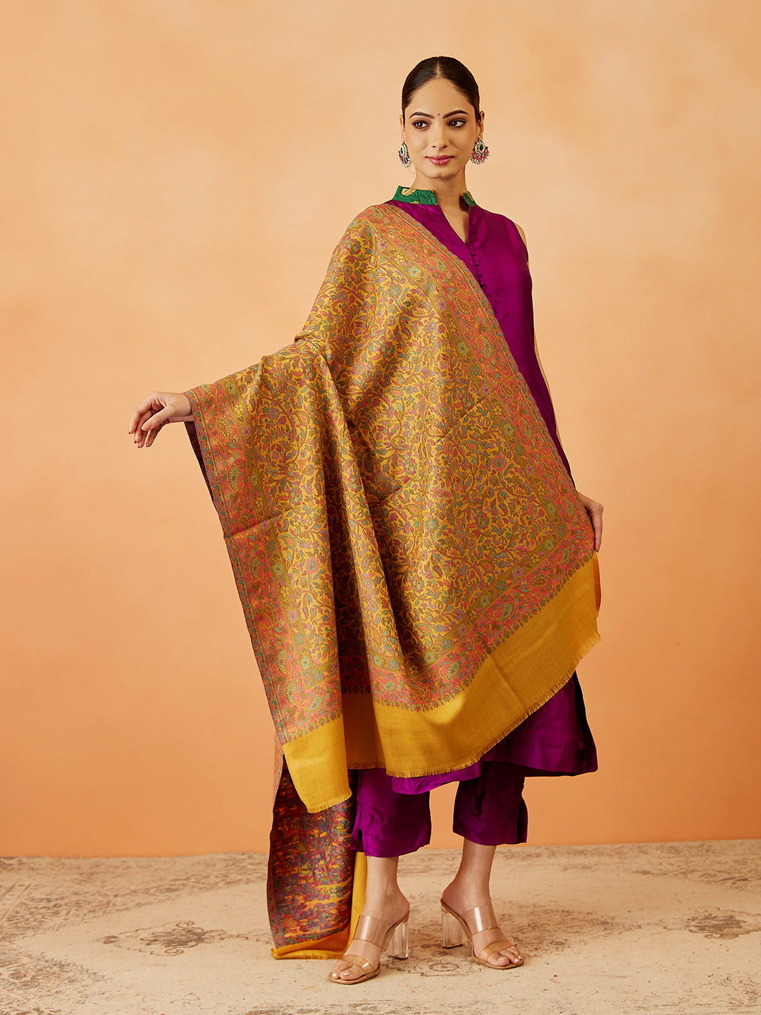 Women Gulzar Kaani Wool Blend Kashmiri Shawl (Size: 101X203 CM)