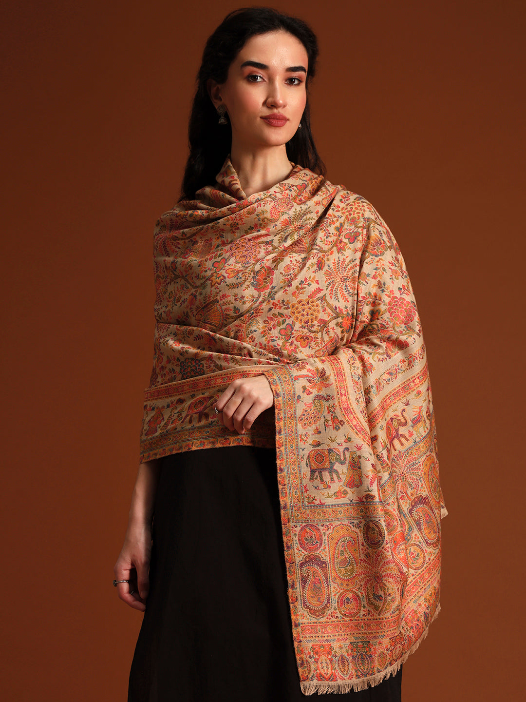 Pashmoda Women Orchard Kaani Wool Blend Kashmiri Shawl, Stole, Scarf | Luxury Pashmina Jamawar Soft Warm Evening Wrap (Size 40X80 inches )