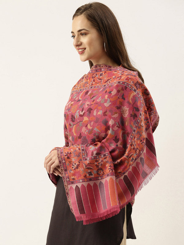 Women's Pink Kaani Woven Design Shawl (Size: 101 X 203 Cms)