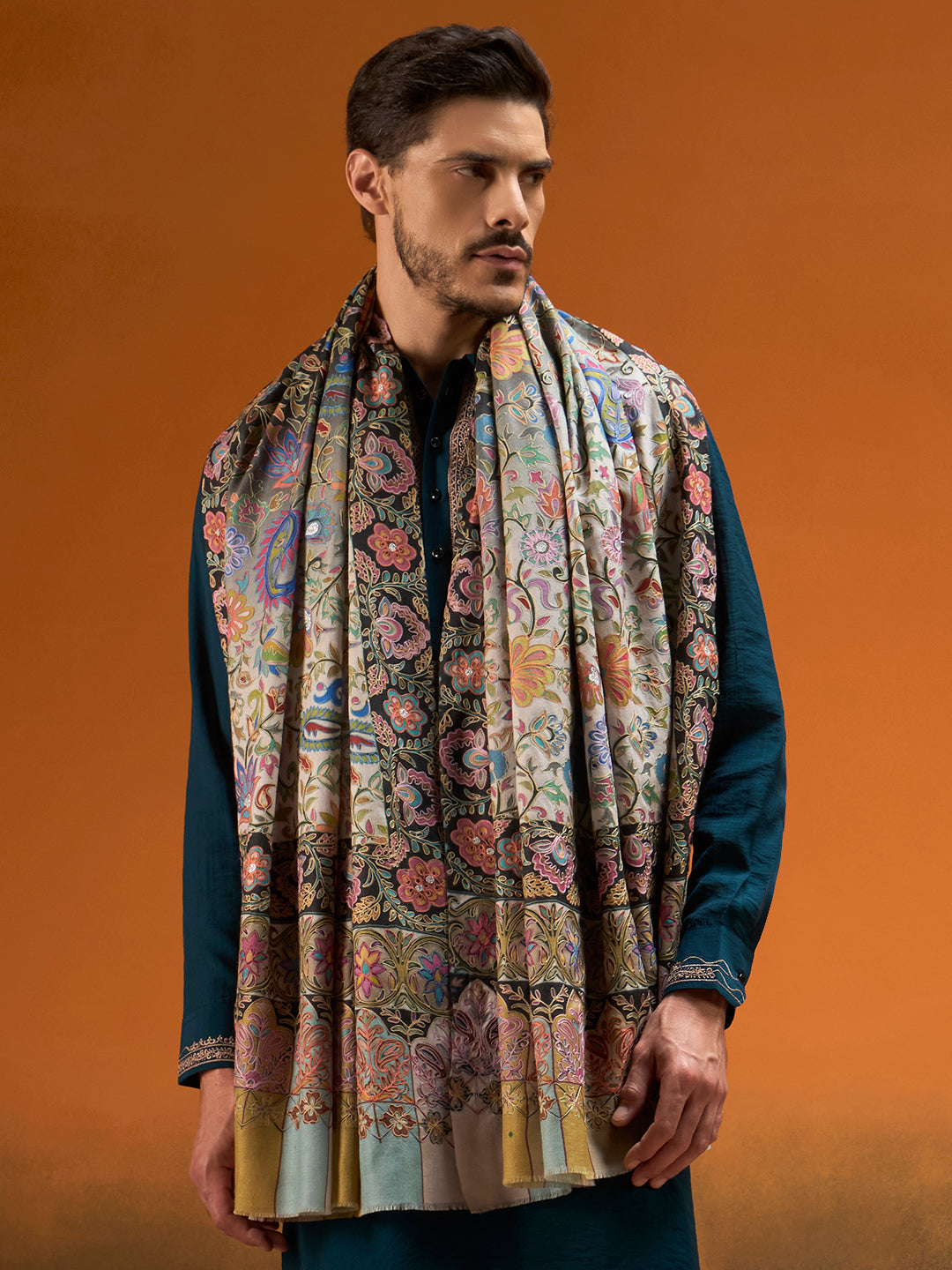Men Twilight paisley Kalamkari Embroidered Shawl