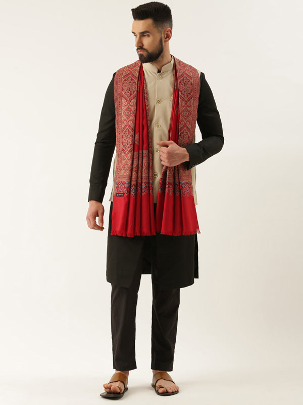 Men Jamawar Shawl, Authentic Kashmiri Luxury Pashmina Style Shawl, Size: 101x203 CM, Maroon Color