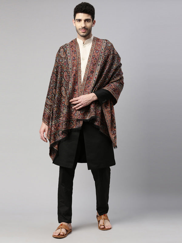 Men Kaani Woven Design Stole (Size 71X203 CM, Black Color)