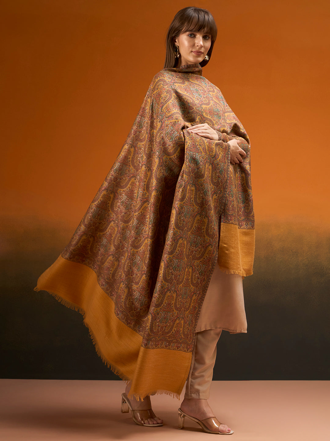 Pashmoda Women Gulnaar Royale Zari Reversible Kaani Fine Wool Shawl, Shawl, Scarf, Heritage Kashmiri Pashmina Stole, Evening Wrap (Size 40X80 inches)