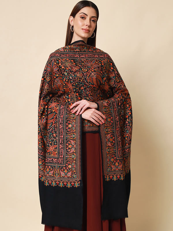 Wool Sozni Hand Embroidered Shawl (Size 40x80)