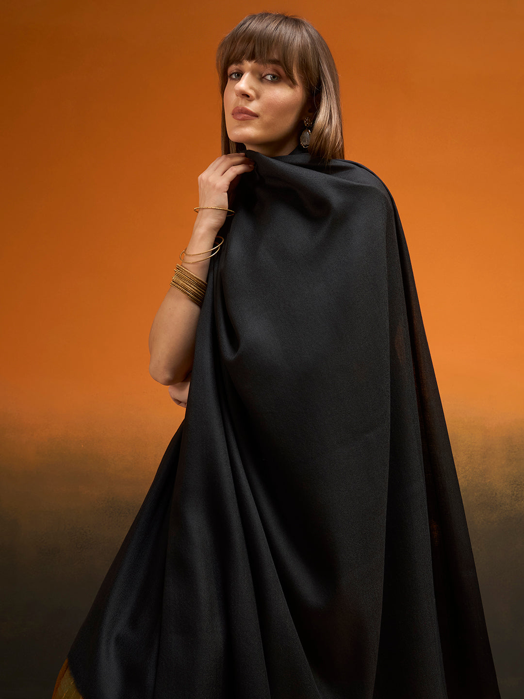 Women Verdant Grace Fine Wool Blend Solid Melange Shawl