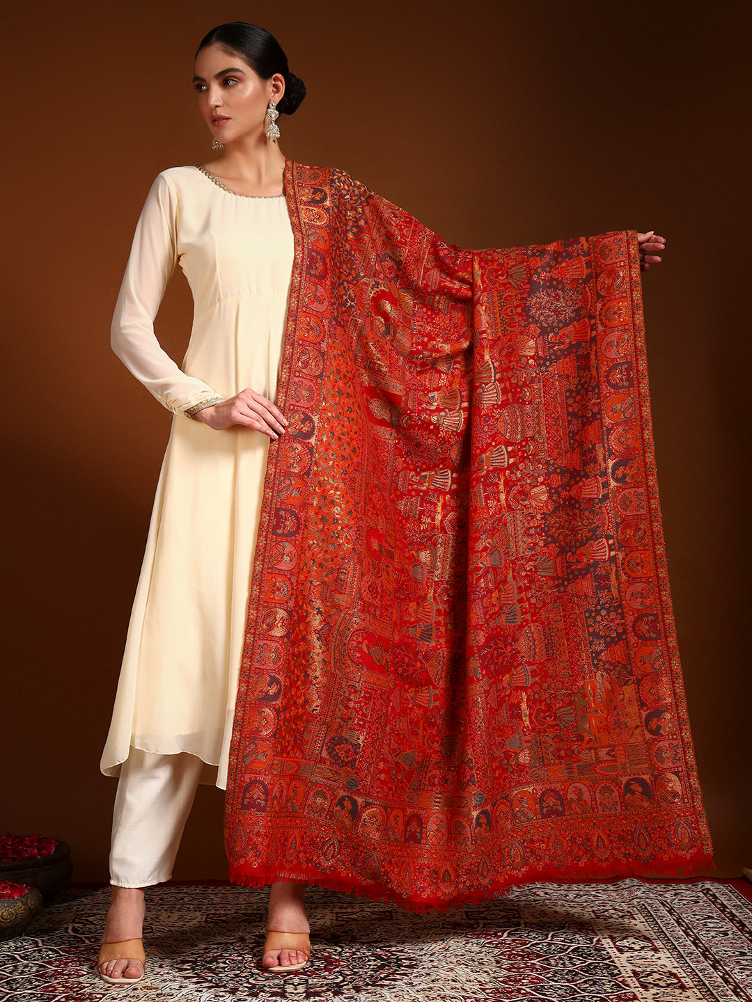 Pashmoda Women Zewar Zari Kaani Fine Wool Shawl (Size: 101X203 CM)