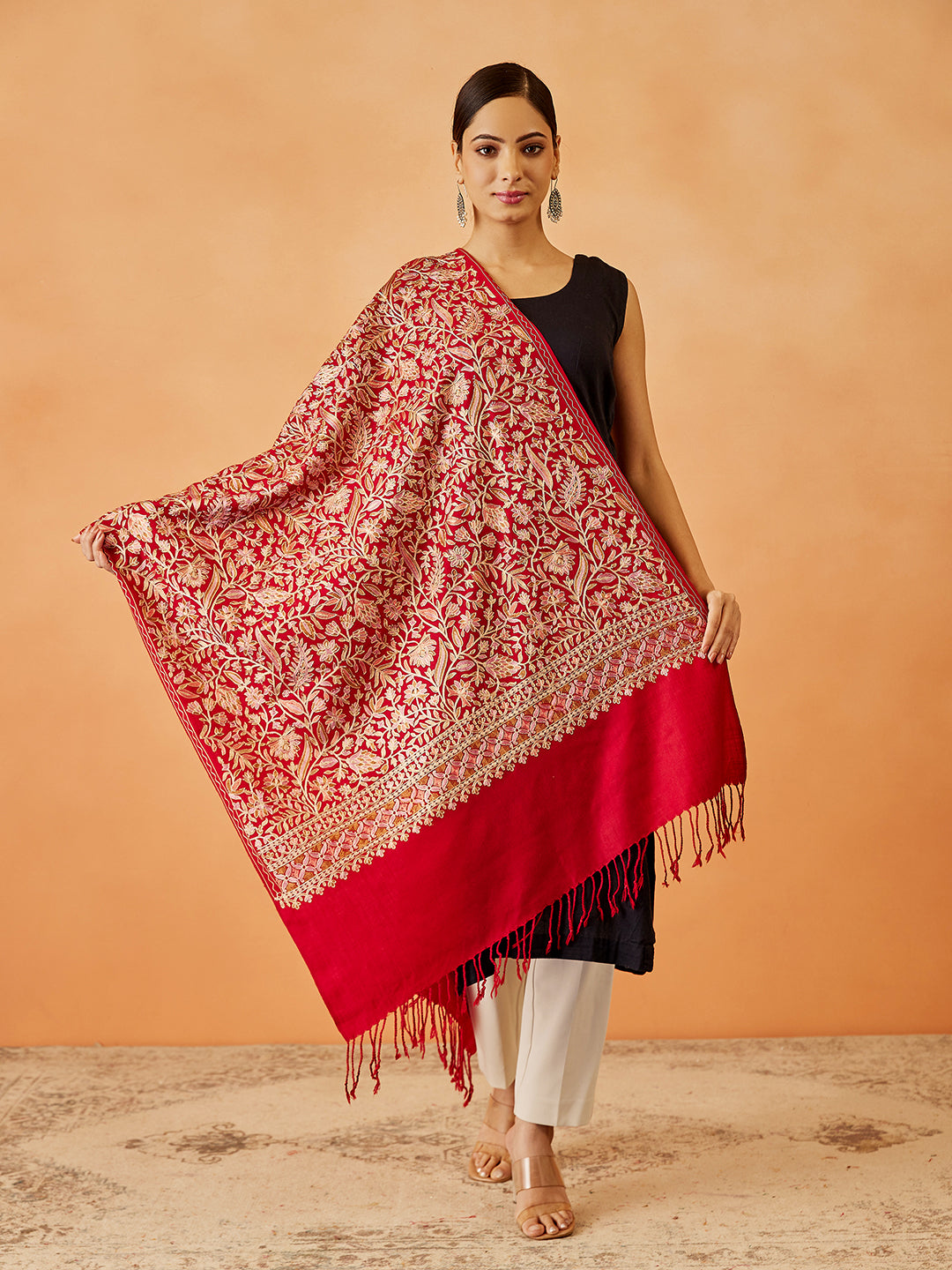 Women's Anmol Wool Blend Nalki Embroidered Stole (Size: 71x203 CM)