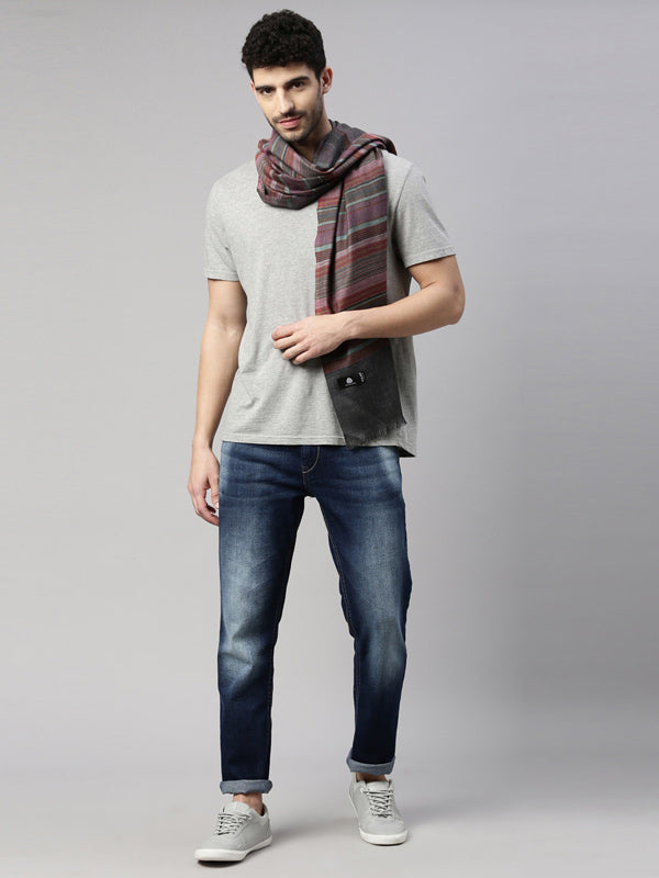 Men Pure Wool Striped Stole (Size: 71x203 CM, Grey Color)