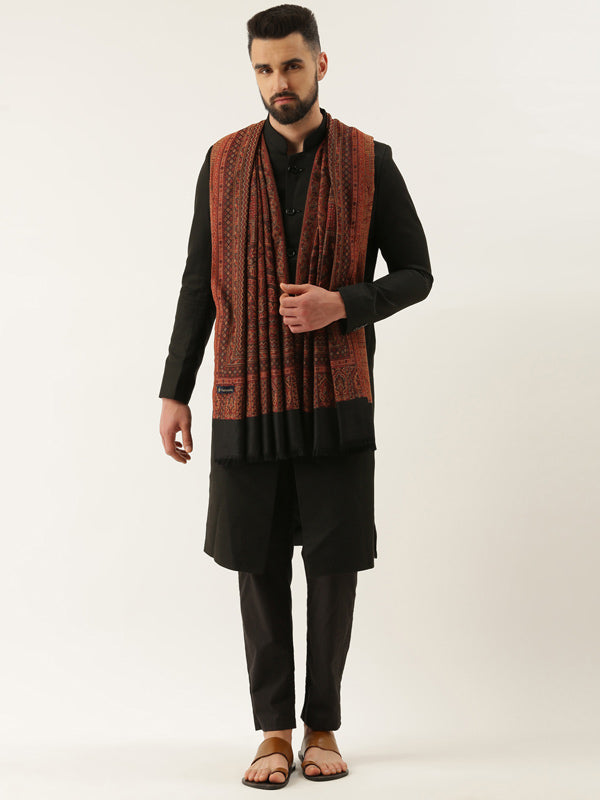 Men Jamawar Shawl, Authentic Kashmiri Luxury Pashmina Style Shawl, Size: 101x203 CM, Black Color