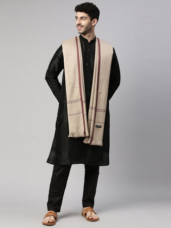 Men Woven Design Shawl (Size 123x266 cms, Beige Color)