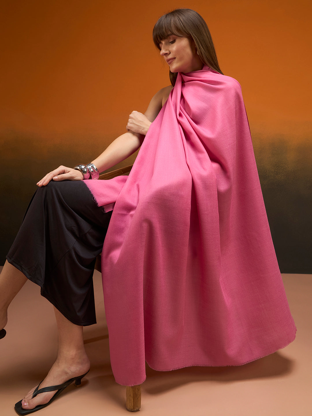 Women Verdant Grace Fine Wool Blend Solid Melange Shawl