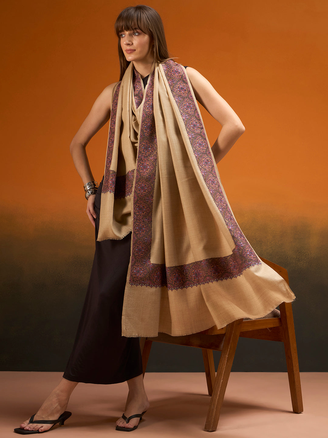 Women Nafāsat Fine Wool Sozni Hand Embroidered Shawl