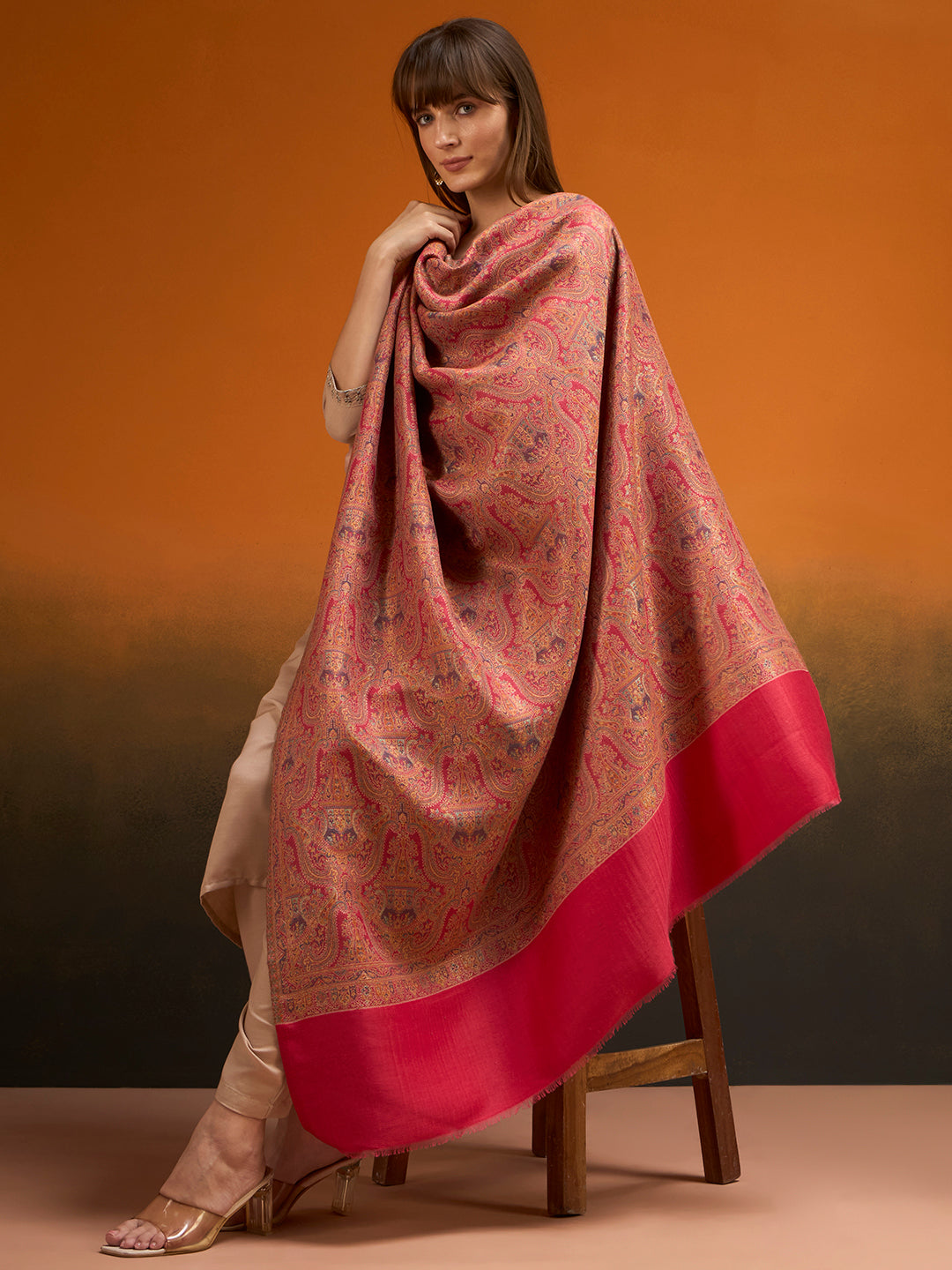 Pashmoda Women Gulnaar Royale Zari Reversible Kaani Fine Wool Shawl, Shawl, Scarf, Heritage Kashmiri Pashmina Stole, Evening Wrap (Size 40X80 inches)