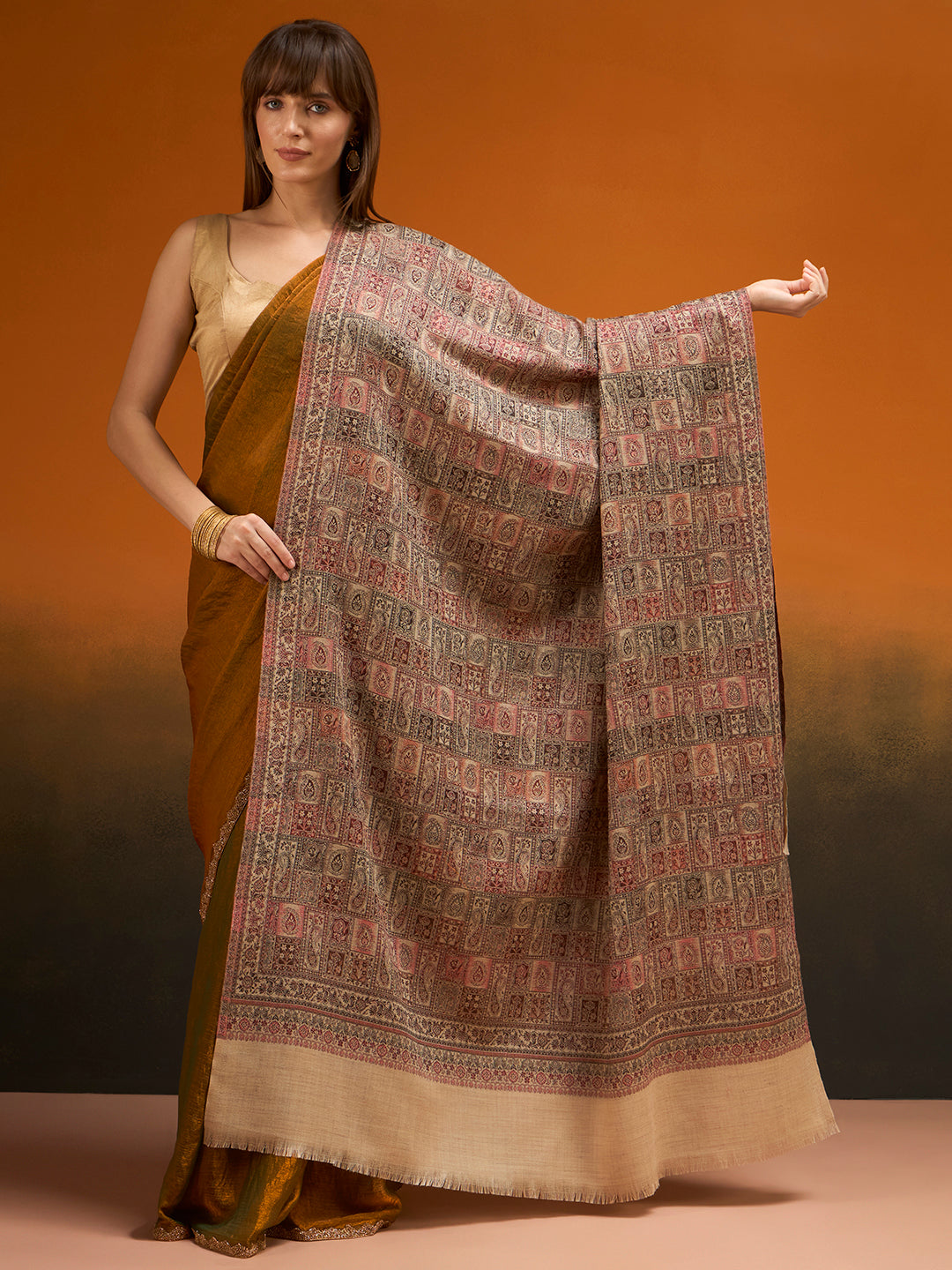 Women Regal Tapestry Kashmiri Jamawar Woven Shawl