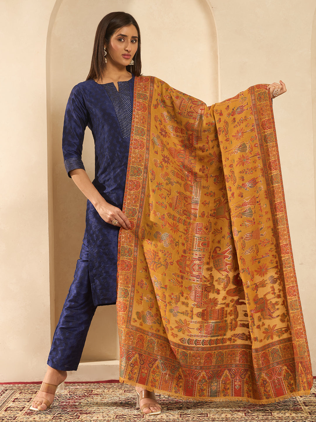 Pashmoda Women Gulrukh Zari Reversible Kaani Fine Wool Shawl, Shawl, Scarf, Heritage Kashmiri Pashmina Stole, Evening Wrap (Size 40X80 inches)