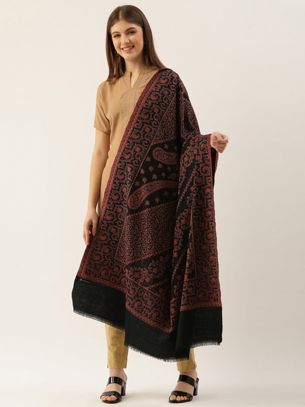 Black Woven Design Jamawar Shawl (Size: 101 X 203 CM)