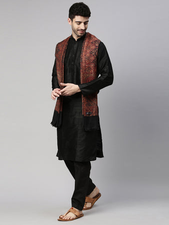 Men Woven Design Shawl (Size 40x80 Inches, Black Color)