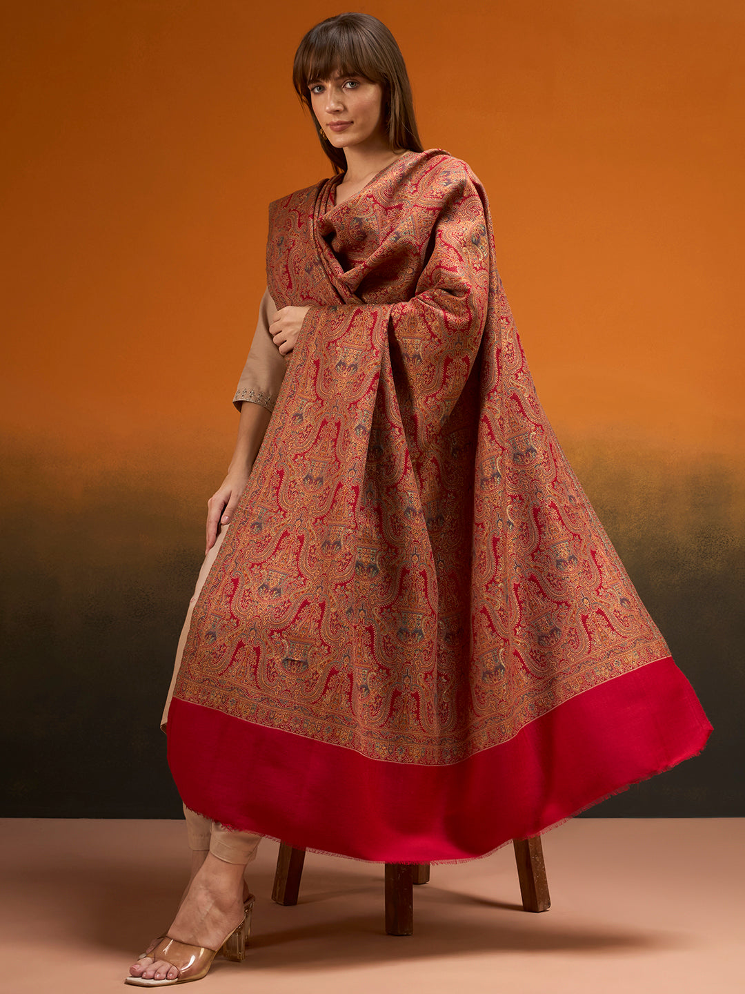 Pashmoda Women Gulnaar Royale Zari Reversible Kaani Fine Wool Shawl, Shawl, Scarf, Heritage Kashmiri Pashmina Stole, Evening Wrap (Size 40X80 inches)