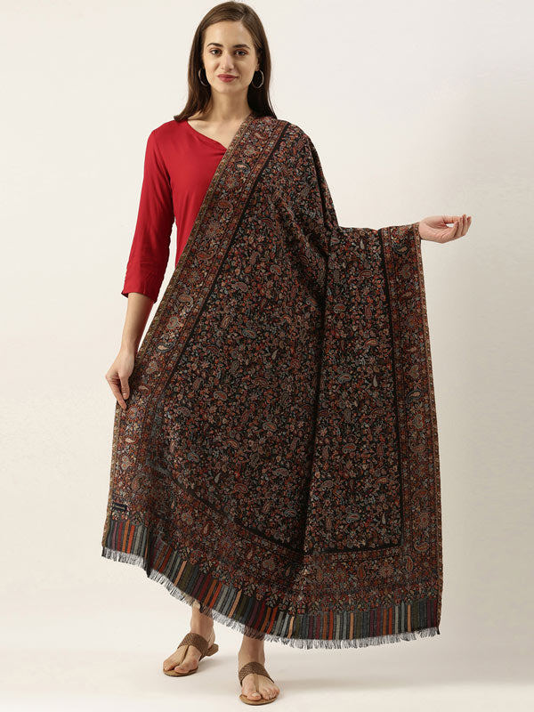 Kaani Wool Blend Kashmiri Mughal Garden Shawl (Size: 101 X 203 CM)