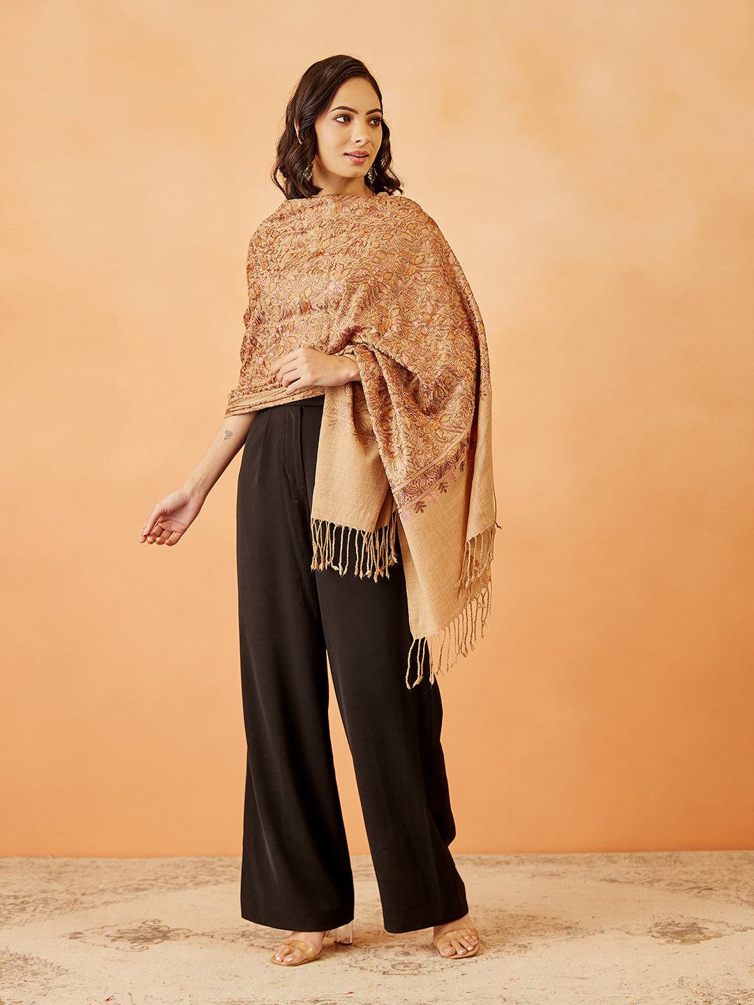 Women's Shaguft Wool Blend Nalki Embroidered Stole (Size: 71x203 CM)