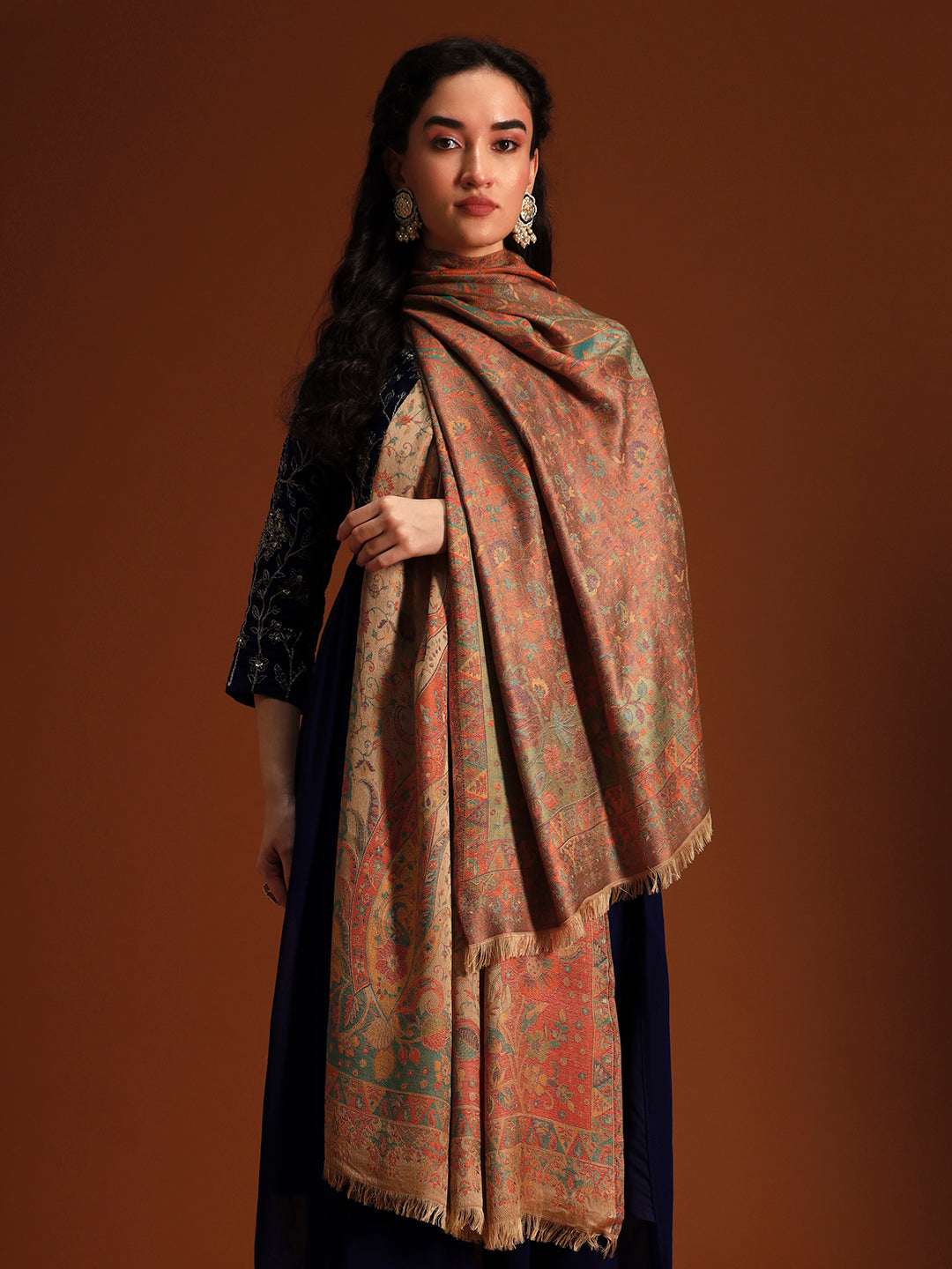 Pashmoda Women Floral Heritage Kaani Elegance Wool Blend Kashmiri Shawl, Stole, Scarf | Luxury Pashmina Jamawar Soft Warm Evening Wrap (Size 40X80 inches )