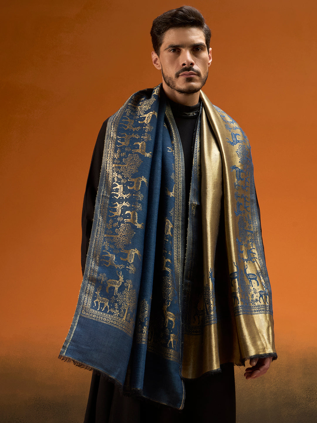 Men Shahi Caravan Reversible Zari Stole