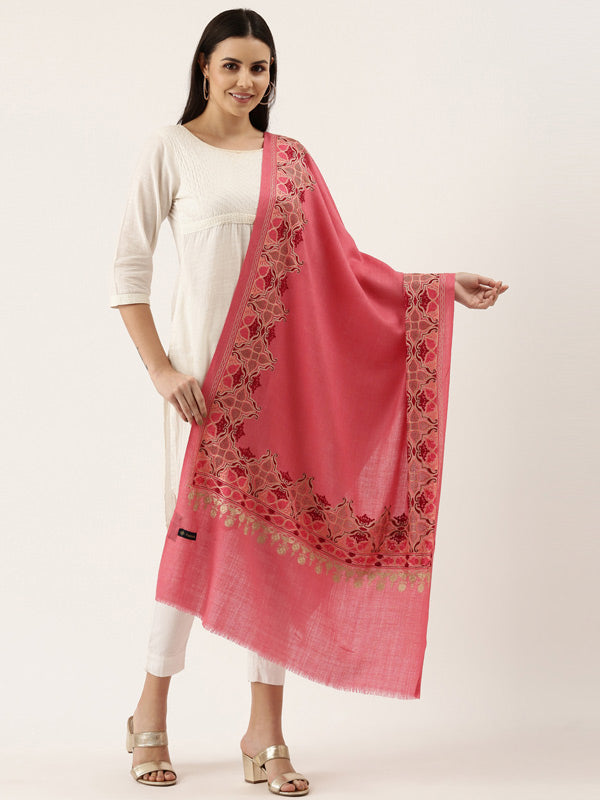 Pure Wool Crystal Work Nalki Embroidered Stole (Size 71X203 CM)