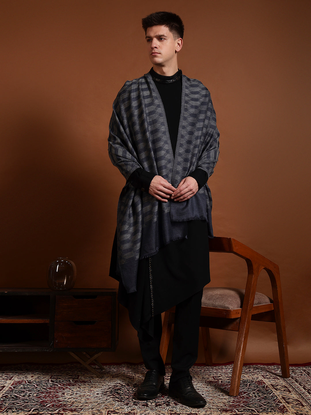 Men Kavya Ikat 100% Pure Wool Checkered Stole