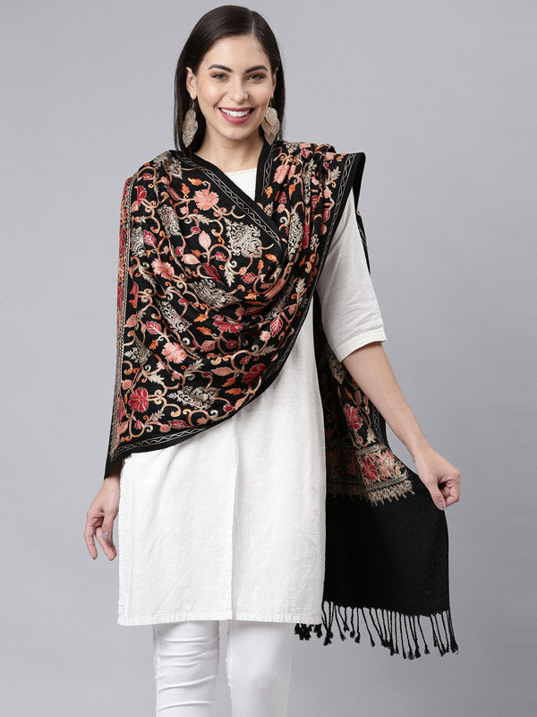 Women's Kashmiri Aari Embroidery Stole (Size: 71X203 CM)