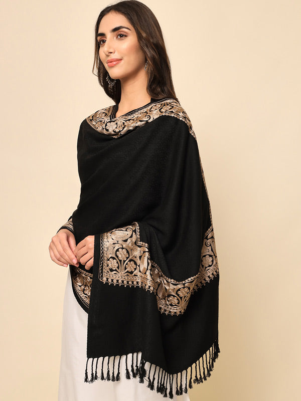 Women’s Black Aari Embroidered Shawl (Size 71X203 CM)